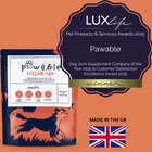 Pawable Collagen for Dogs packet featuring Lux Life Dog Joint Supplement Company award sticker.